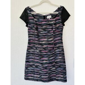 NWT Milly Metallic Tweed A Line Mini Dress Lamb Leather Short Sleeve Size 4 $495